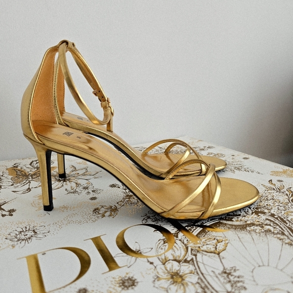 Zara Gold Strappy Women's Heels Ankle Party Prom Size 9 - Picture 5 of 8